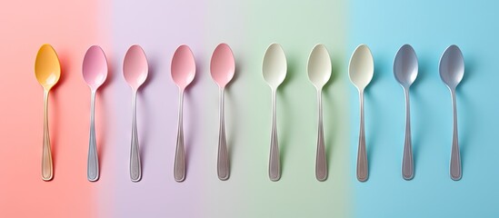 Fototapete - Plastic cutlery on isolated pastel background Copy space