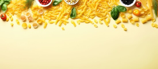 Wall Mural - noodles isolated pastel background Copy space