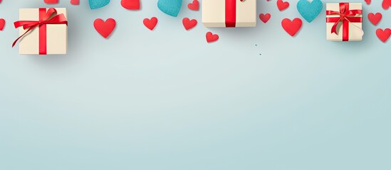 Poster - Valentines Day gift boxes with a heart shape and copy space on a isolated pastel background Copy space