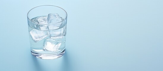 Poster - Pure water in glass with ice on a isolated pastel background Copy space