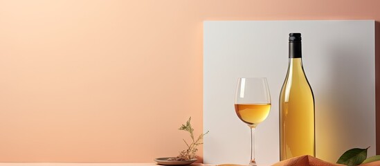 Poster - Photography of festival food and drink with space for text or design showcasing empty glass and tea bottle on a isolated pastel background Copy space