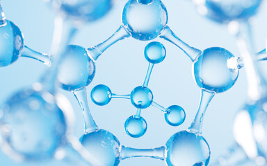 floating molecular structure in the blue background, 3d rendering.