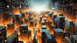 Labyrinth of firewalls in a sprawling digital cityscape
