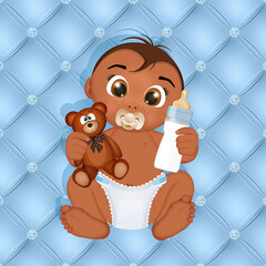 Sticker - illustration of baby black with feeding bottle