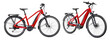 red modern mid drive motor city touring or trekking e bike pedelec with electric engine middle mount. battery powered ebike isolated white background. Innovation transportation concept.