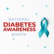 Composite of national diabetes awareness month text over blue ribbon on white background