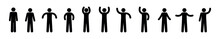 Stick Figure Man Icon, People Waving Their Hands, Human Silhouettes Isolated, Basic Poses Set