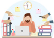 © KONTINIA - A business man o boss or manager of a company or a work team is overwhelmed by a situation of work stress or work overload