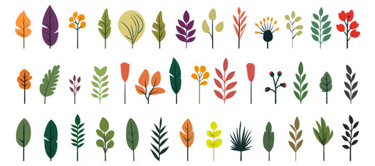 Wall Mural - abstract foliage collection. botanical futuristic elements in flat style isolated on white backgroun