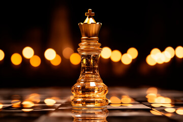 golden king chess with a beautiful bokeh background
