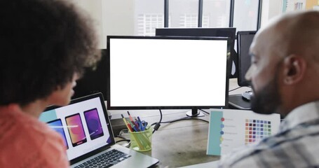 Poster - African american business people on video call with blank screen