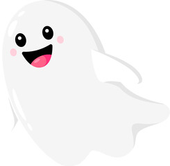 Wall Mural - Halloween ghost, cartoon kawaii funny character, holiday cute boo or poltergeist, vector personage. Halloween horror night spooky funny ghost flying with happy cheerful smile for kids party