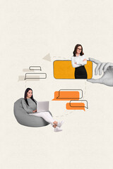 Aufkleber - Poster collage sketch of two people successful workers chatting email sharing sms isolated on drawing background