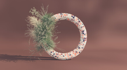 Poster - Autumn scene with a podium for product display. 3D rendering.
