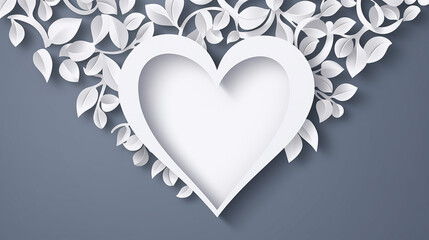 Poster - White paper cut love heart for Valentines day or anniversary with grey isolated background