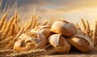 pile of wheat bread in wheat field, generative ai