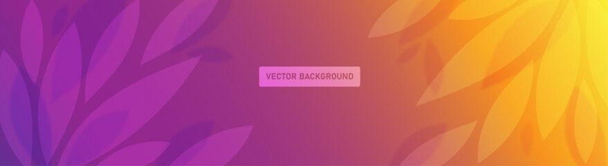 Vector Colorful Rainbow Background with Violet Yellow bright Gradient with Spots and Transparent leaves.