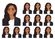 Indian beautiful business woman different facial expressions set isolated vector illustration