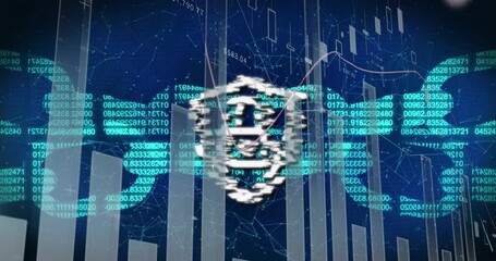 Poster - Animation of padlock in shield with graphs and binary codes forming chain over connected dots