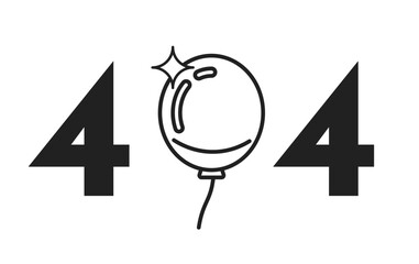 Poster - flying balloon with sparkle black white error 404 flash message. birthday party. opening event. mono