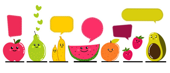 Wall Mural - Fruits Speech Bubble concept vector isolated design, Cute fruit 2d character talking, funny fruits 