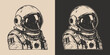 Set of vintage retro astronaut helmet nasa future space adventure explore. Galaxy science trip. Graphic Art. Vector