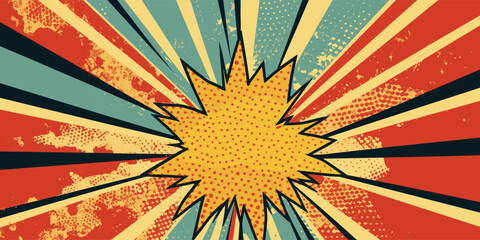 VIntage retro comics boom explosion crash bang cover book design with light and dots. Can be used for decoration or graphics. Graphic