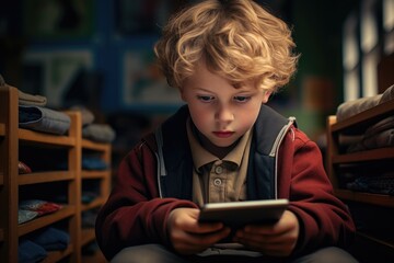 Poster - Little boy looking at tablet