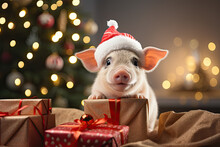 Cute Pig With Gifts. Christmas Piggy