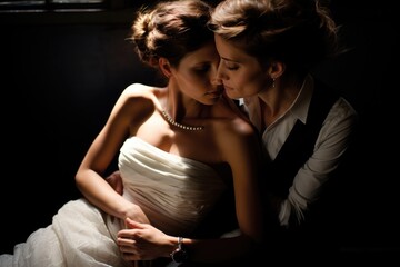 Wall Mural - Beautiful lesbian wedding photo.