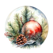 Snow Globe Christmas Tree. Watercolor Illustration For A Poster. Watercolor. Generative AI