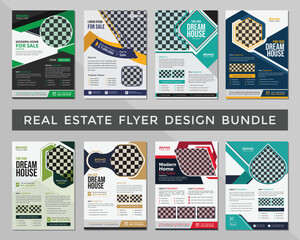 Wall Mural - Corporate real estate flyer design bundle, business flyer layout, annual report, poster and a4 leaflet layout with mockup