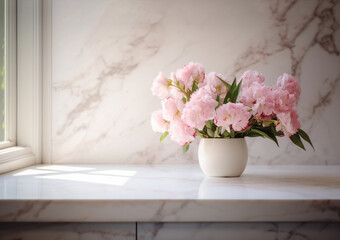 Wall Mural - Beautiful  flowers in vase on windowsill  in kitchen