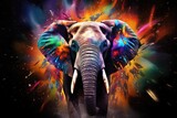 Fototapeta Dziecięca - Colorful painting of a elephant with creative abstract elements as background