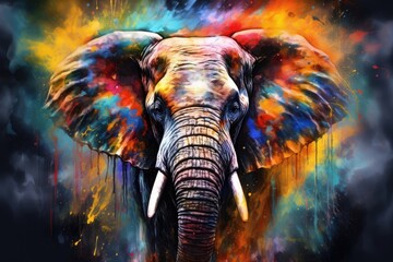 Naklejka na meble Colorful painting of a elephant with creative abstract elements as background