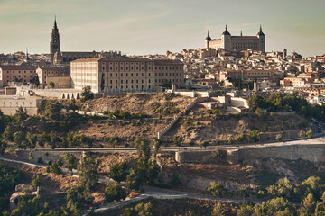 Poster - Aerial panoramic drone point of view historical city of Toledo