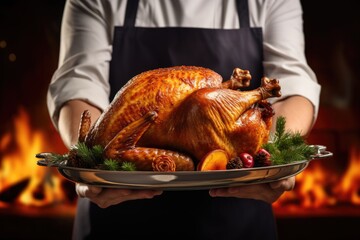 Fried chicken with orange on Christmas Eve