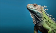 Beautiful Green Iguana On A Blue Background