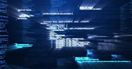 Poster - Animation of screens with data processing against blue background