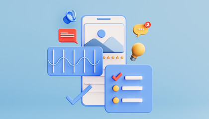 Fototapete - Mobile application development process. Application for social networks. SMM concept. 3d illustration.