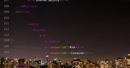 Sticker - Animation of data processing against aerial view of cityscape at night