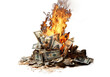  Pile of Money Burning  isolated on a transparent background, PNG .