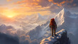 In a serene wilderness, a solitary climber conquers a snowy summit, a triumph of adventure and determination, generative ai 