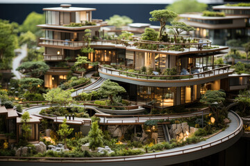 Poster - Sustainable architecture and energy-efficient building design. Generative Ai.