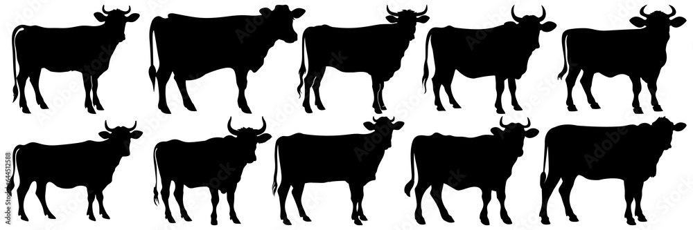 Cow bull farm animals silhouettes set, large pack of vector silhouette ...