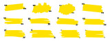 Fototapeta Zachód słońca - Hand drawn marker lines with quote signs set. Yellow strokes and quotes marks. Collection of colorful design elements. Speech mark symbol. Vector illustration