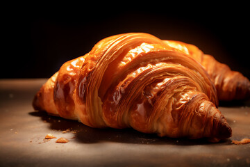 golden crispy french croissant close-up