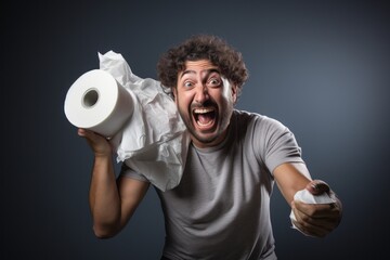 Poster - A man with a crazy face and toilet paper.
