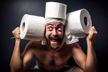 Poster - A man with a crazy face and toilet paper.