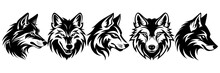 Wolf Silhouettes Set, Large Pack Of Vector Silhouette Design, Isolated White Background
